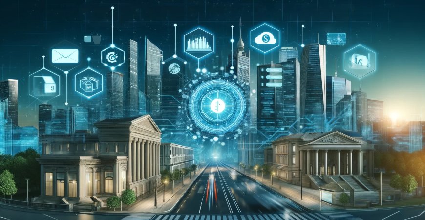 Blockchain technology enhancing urban financial systems and connectivity.