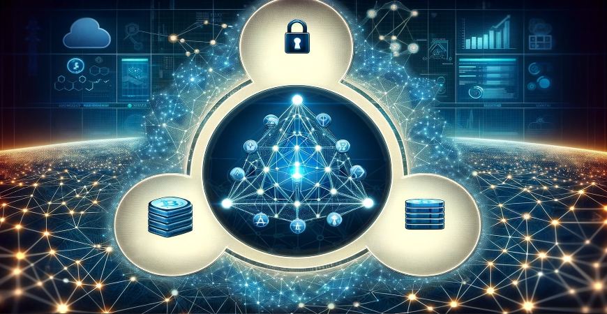 Visual representation of the Blockchain Trilemma with icons for security, scalability, and decentralization.