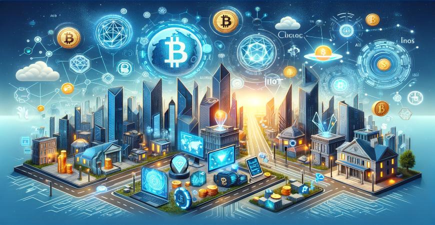 Blockchain city showcasing cryptocurrency and blockchain technology integration in urban infrastructure.