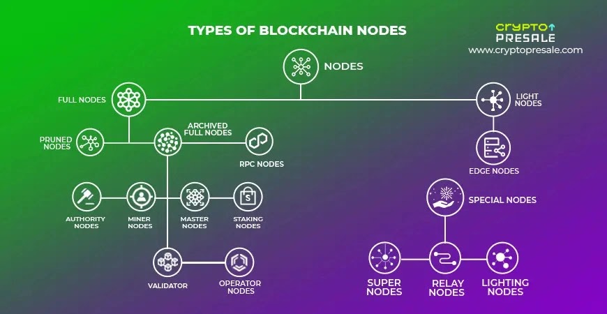 icons mentioning all the different types of blockchain nodes along with their subtypes