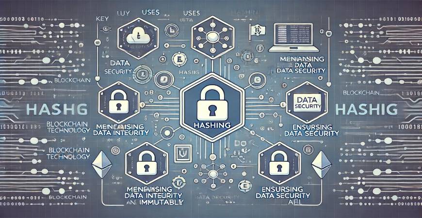 Infographic on the importance of hashing in blockchain technology for data security and integrity.